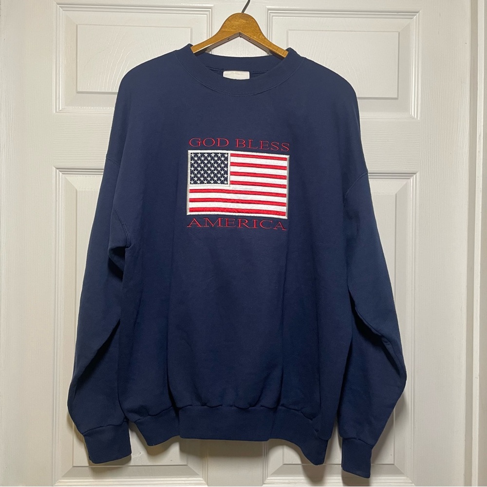 Vintage MC Sport God Bless America XL Unisex Crew Neck Embroidered Sweatshirt